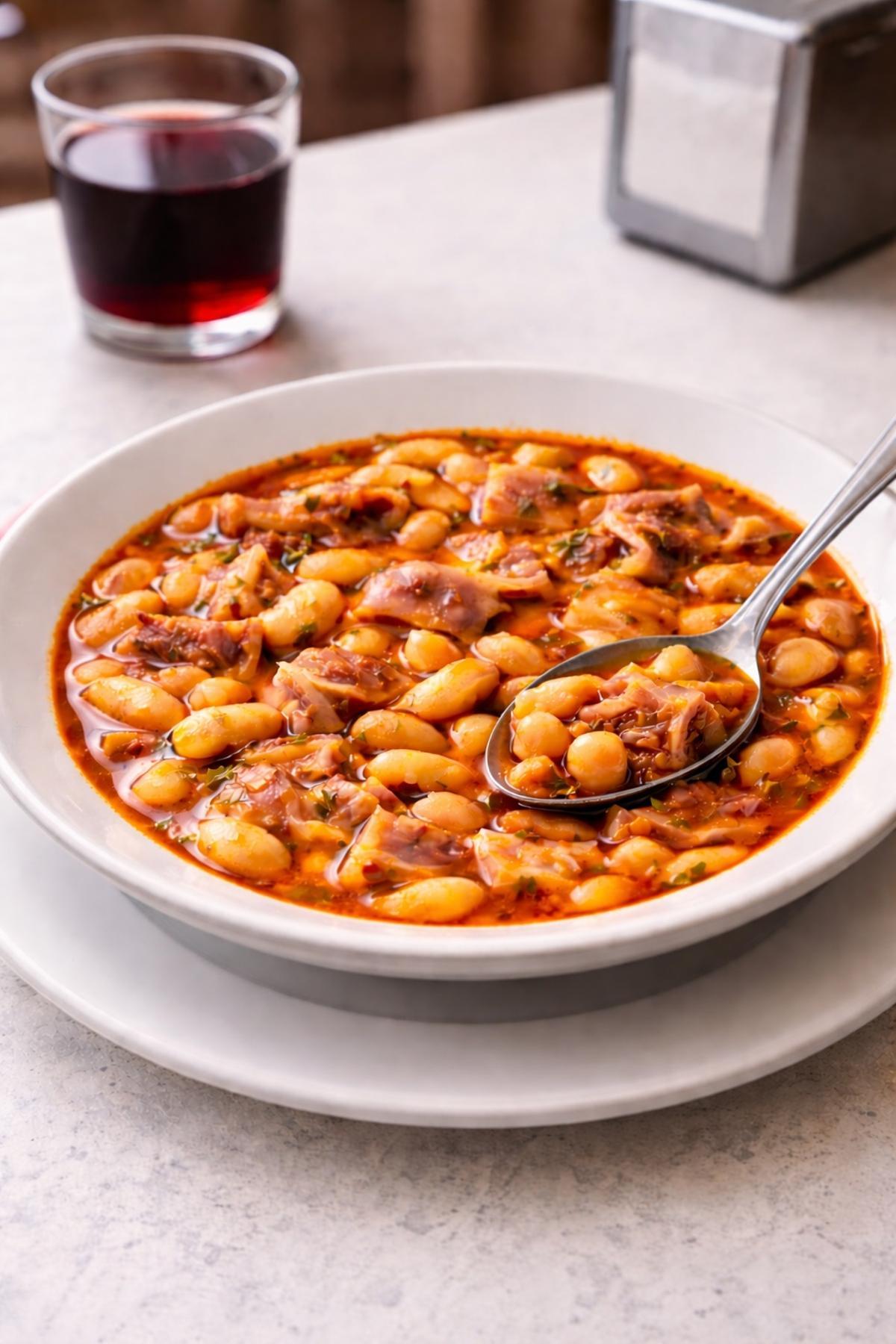 Judías blancas con oreja, un plato de cuchara.