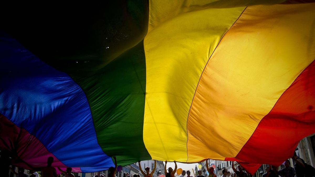 Bandera del Orgullo Gay en una manifestación