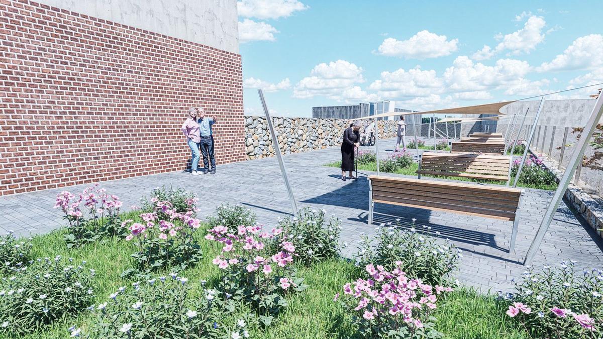 Figuración de la zona verde junto a la residencia de mayores de Bocairent.