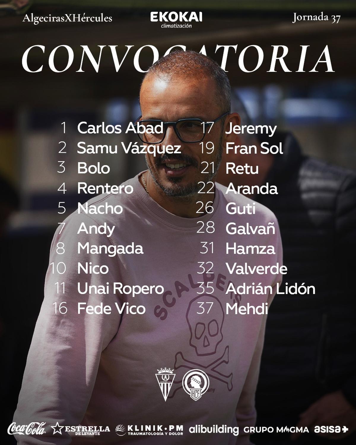 Convocatoria de Beto Company para el partido del Hércules en Algeciras de la jornada 37.