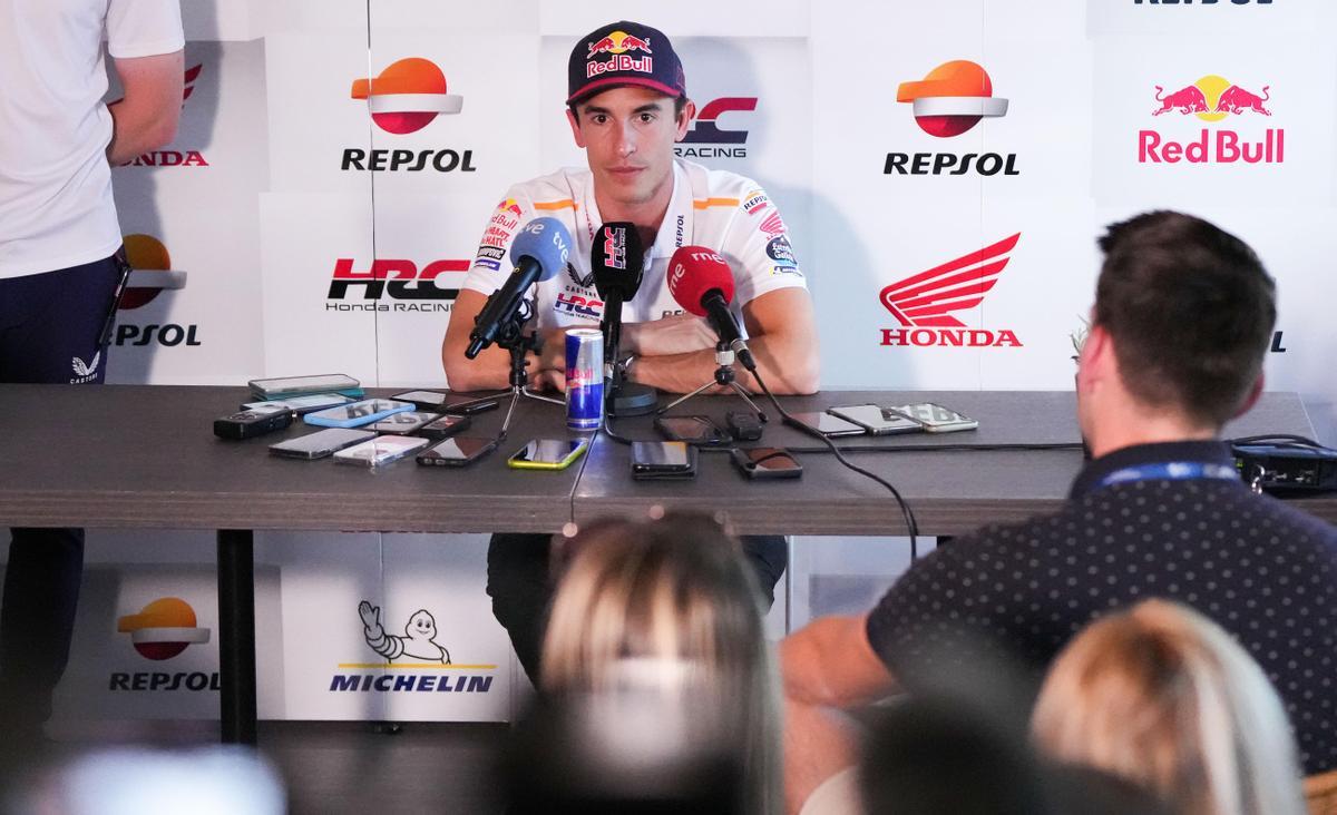 Marc Márquez, hoy, en su conferencia de prensa en la carpa del equipo Repsol Honda de Jerez.