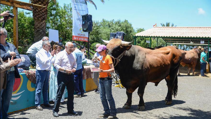 El presidente del Cabildo, Antonio Morales, entrega un premio en el concurso del pasado año.