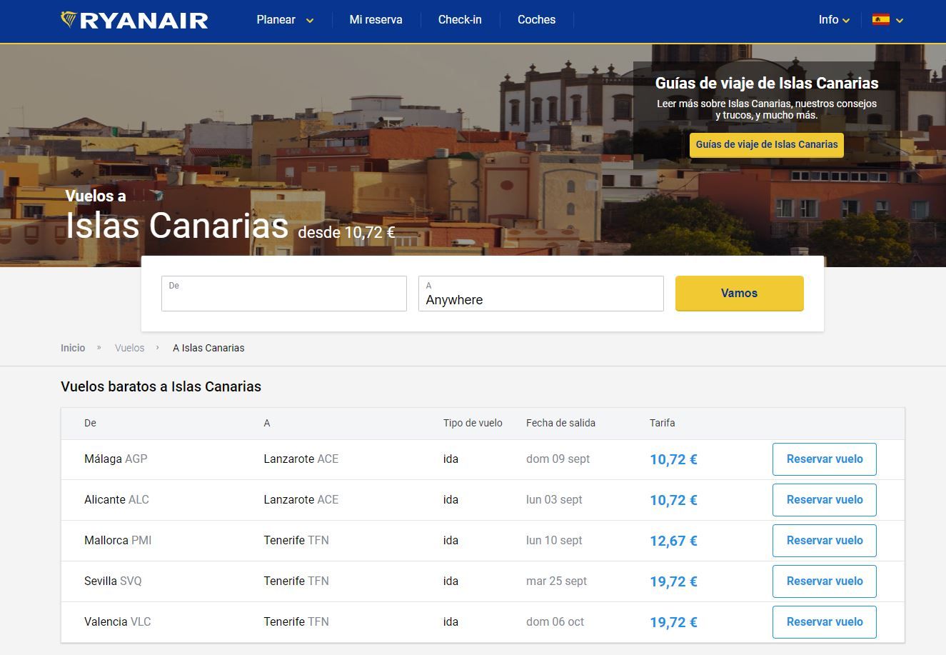 Vuelos desde Canarias desde 10 euros: Oferta de Ryanair