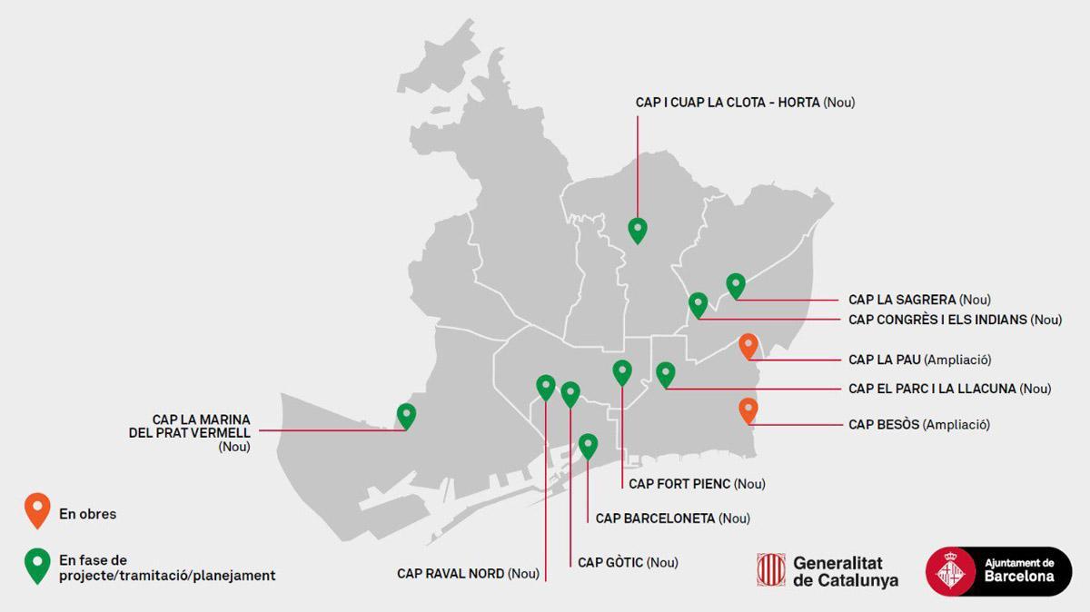 Mapa de los once CAP que se ampliarán o se construirán gracias al acuerdo de la Comissió Mixta.