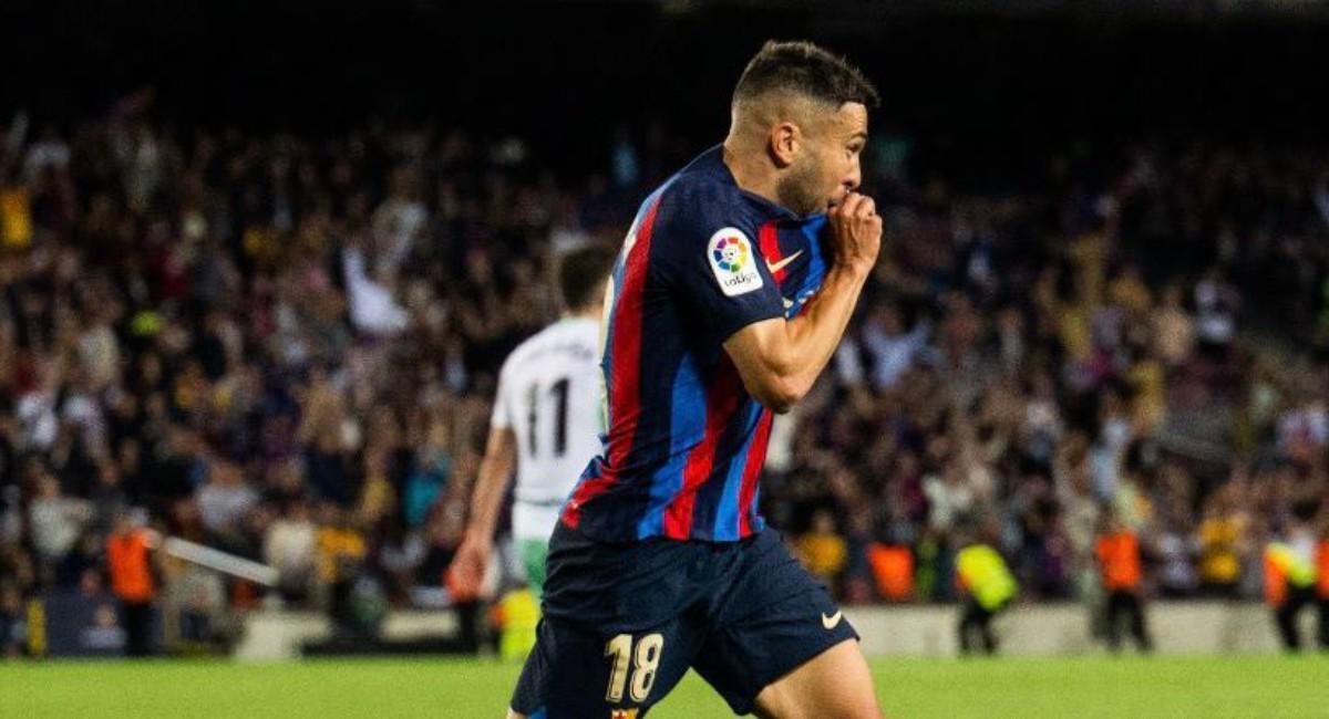 Jordi Alba tras marcar su gol a Osasuna en el Camp Nou.