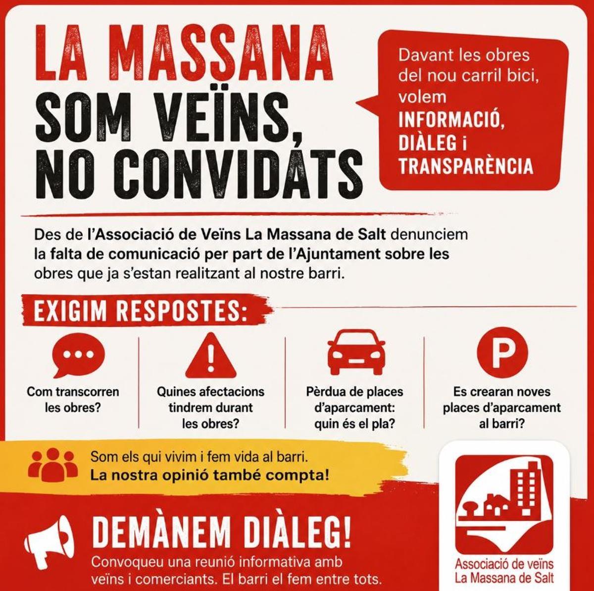 Cartell de l’Associació de Veïns de la Massana de Salt.