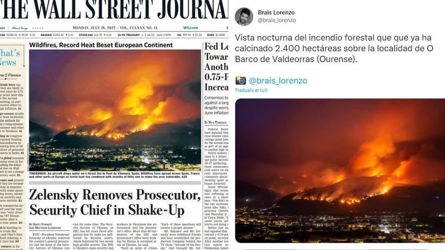 The Wall Street Journal destaca el foc del Bages a la seva portada, però... amb una foto de Galícia