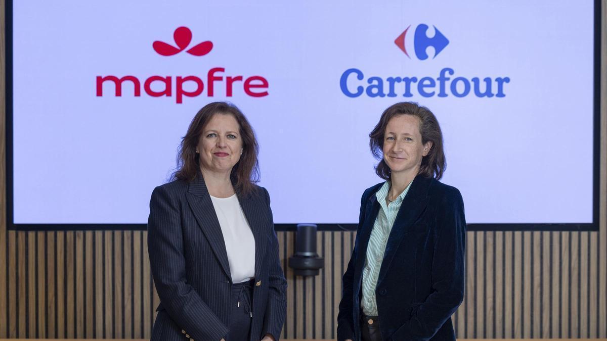 Archivo - Elena Sanz, CEO de Mapfre Iberia y Elodie Perthuisot, Directora Ejecutiva de Carrefour España