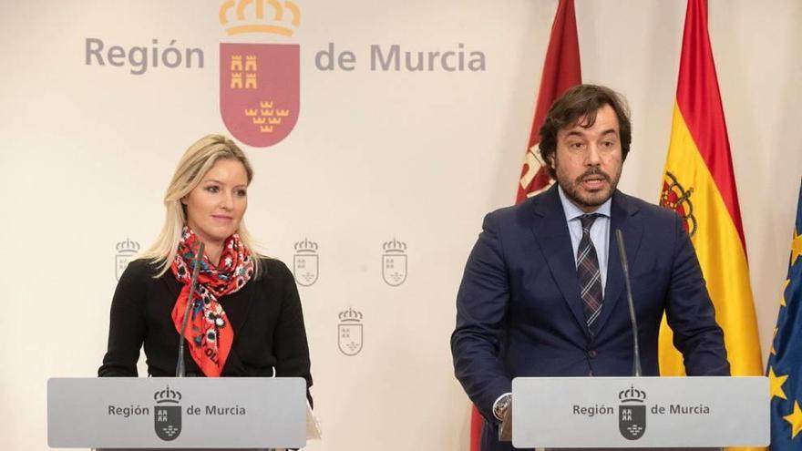 La portavoz del Gobierno, Ana Martínez Vidal, y el consejero de Empleo, Miguel Motas, ayer.