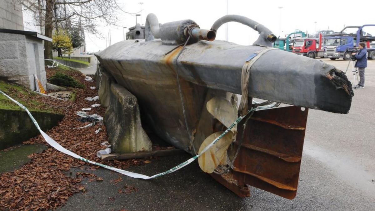 El ‘narcosubmarino’ localizado en la ría de Aldán en 2019.