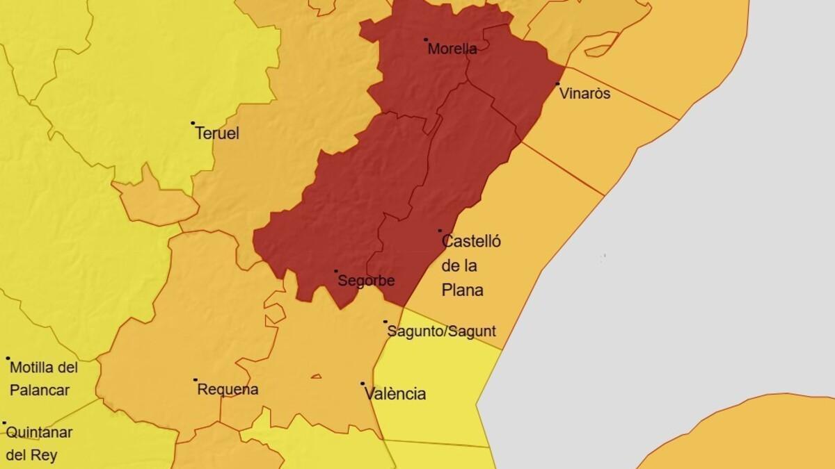La Aemet activa el aviso rojo por vientos huracanados de más de 140 km/h en la Comunitat Valenciana.