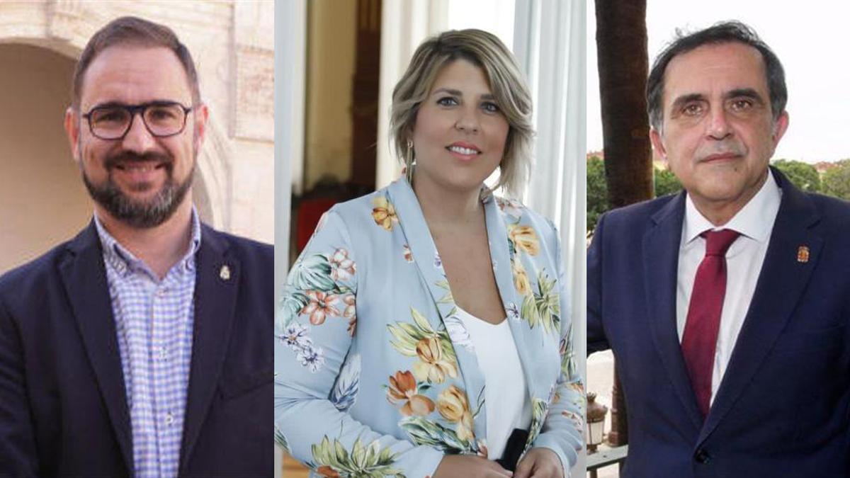 Alcaldes de Lorca, Cartagena y Murcia, de izquierda a derecha.