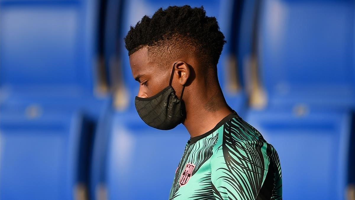 Semedo llega al estadi Johan Cruyff para jugar el amistoso contra el Girona.