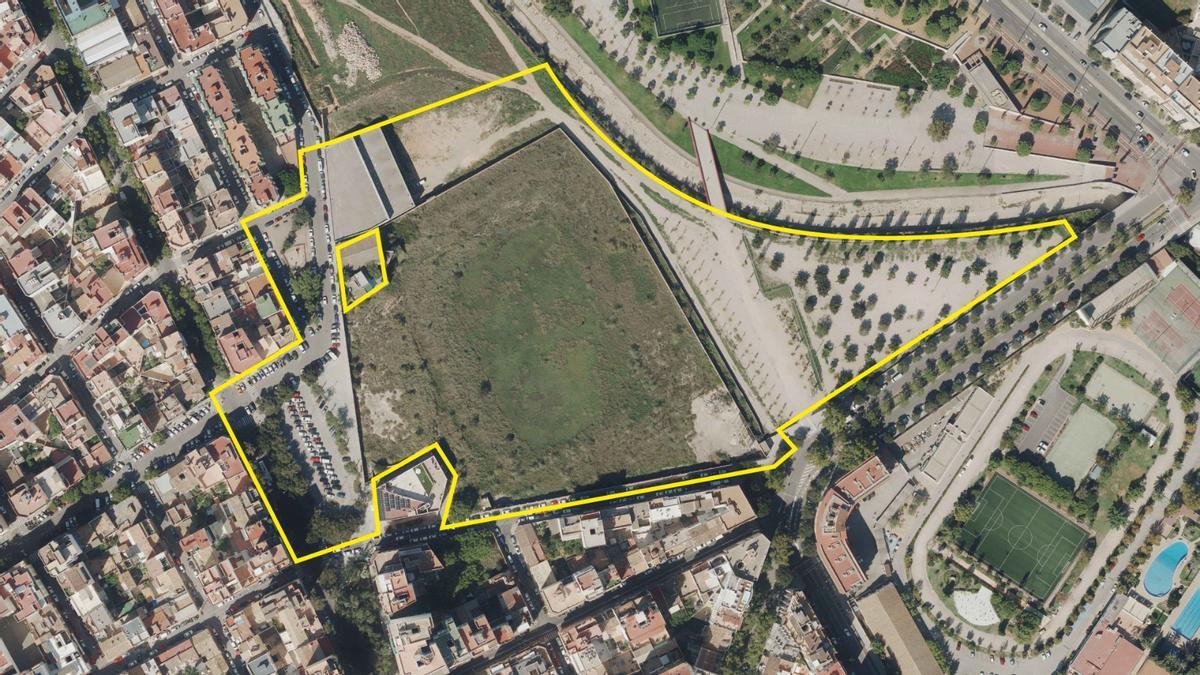 Área de actuación contemplada en el proyecto del nuevo pabellón, en el antiguo recinto del estadio Lluís Sitjar.