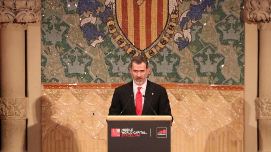 Felip VI durant el seu discurs en el decurs del sopar previ al MWC, al Palau de la Música