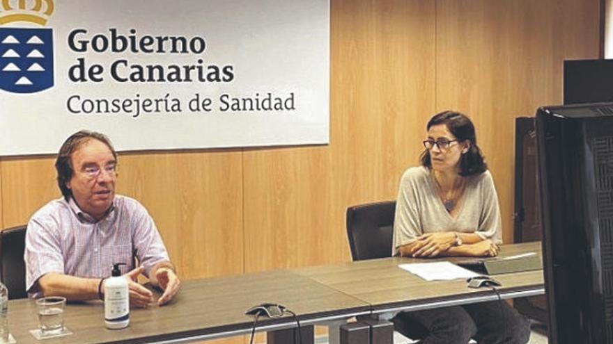 Amós García y Eva Álvarez, ayer, durante el &#039;Encuentro Digital Covid-19 Canarias&#039;.