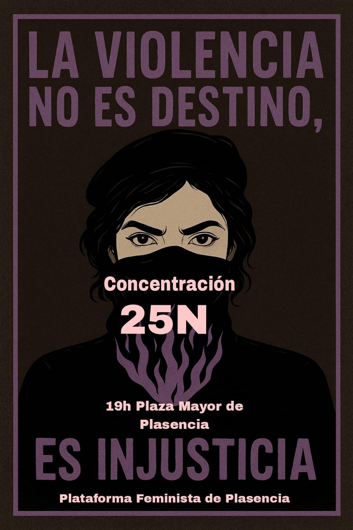 Cartel de la concentración contra la violencia de género que tendrá lugar el 25N en Plasencia.