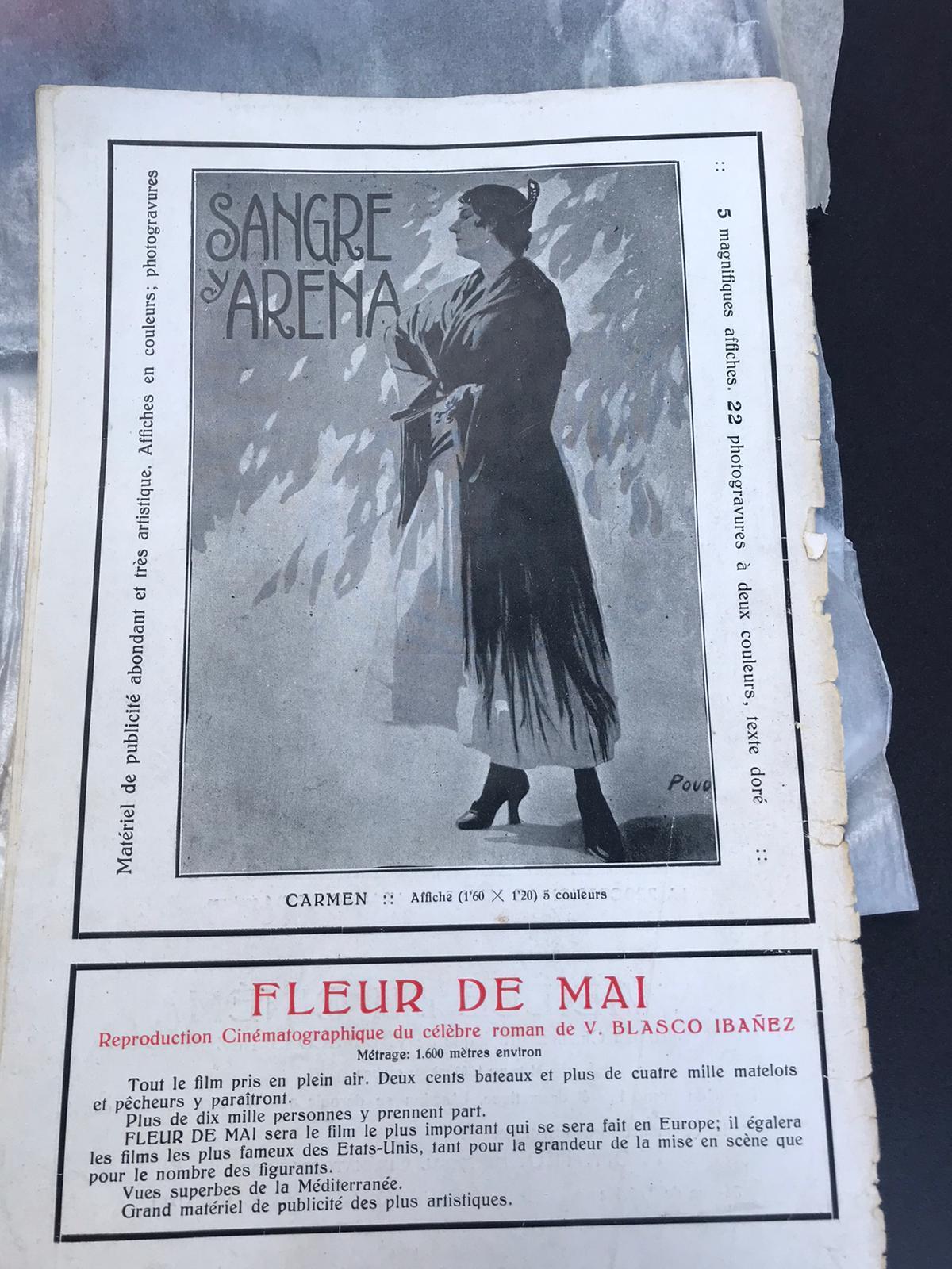Cartel de "Sangre y arena" y anuncio de "Flor de mayo".