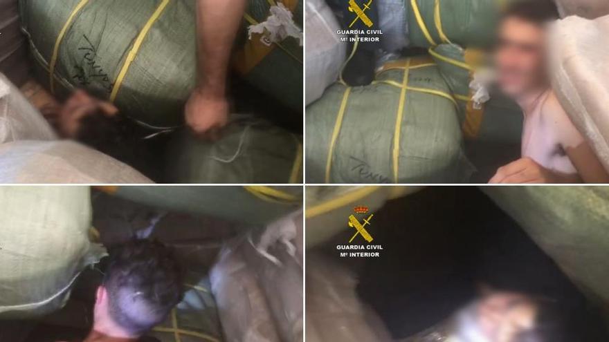 Descubren a cinco personas ocultas bajo fardos de 100 kilos en el puerto de Melilla