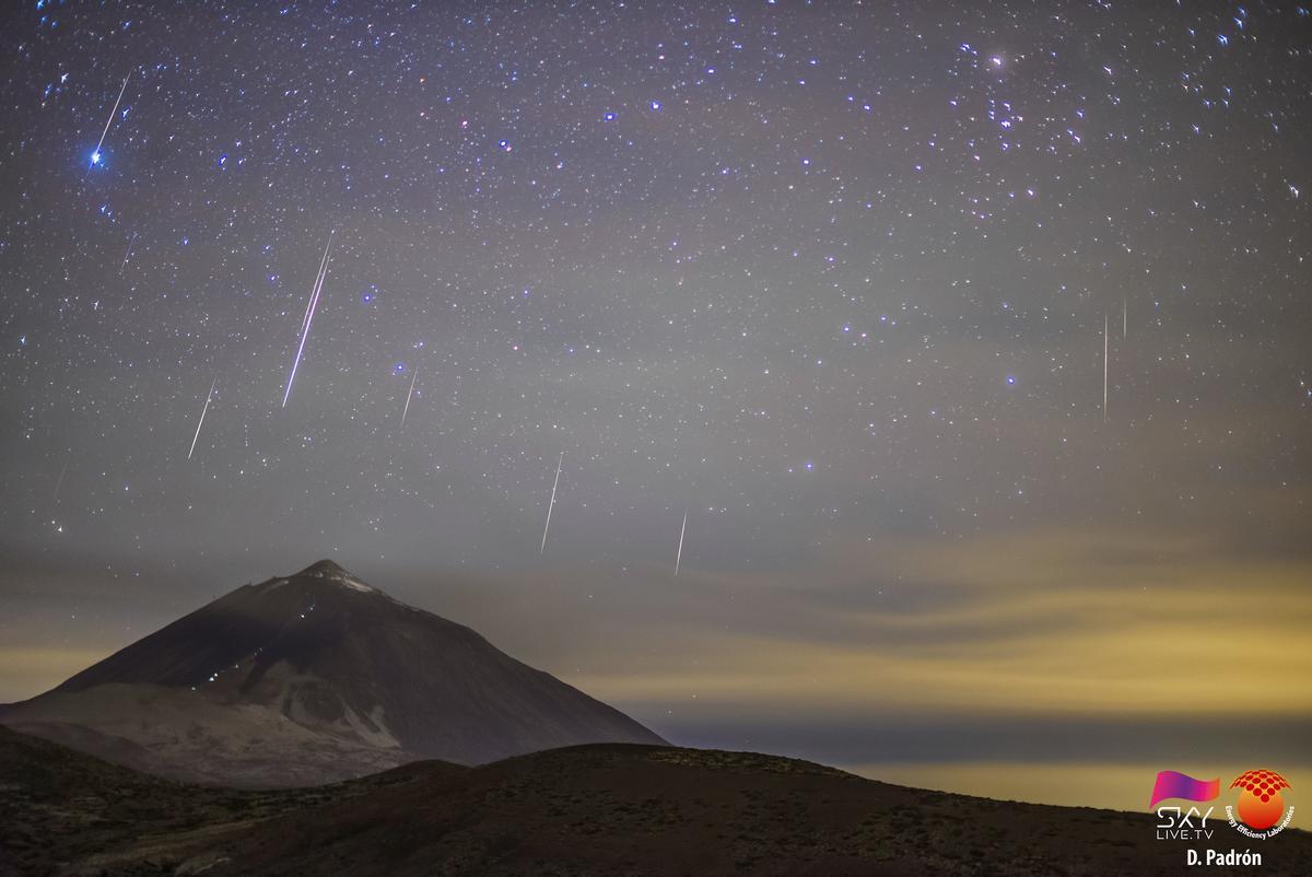 Lluvia de estrellas sobre el Teide.