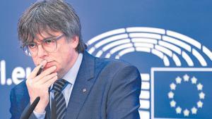 El expresident de la Generalitat, Carles Puigdemont, en una comparecencia en Bruselas. 