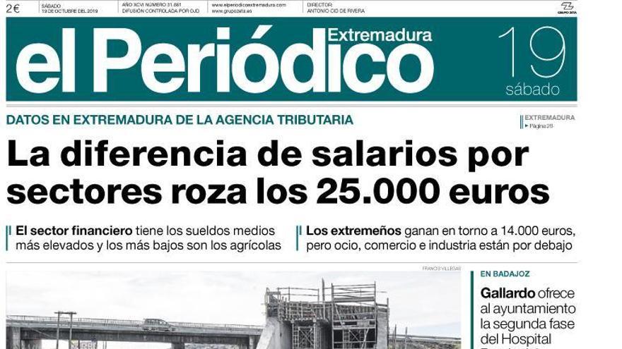 Esta es la portada de EL PERIÓDICO EXTREMADURA correspondiente al día 19 de octubre del 2019