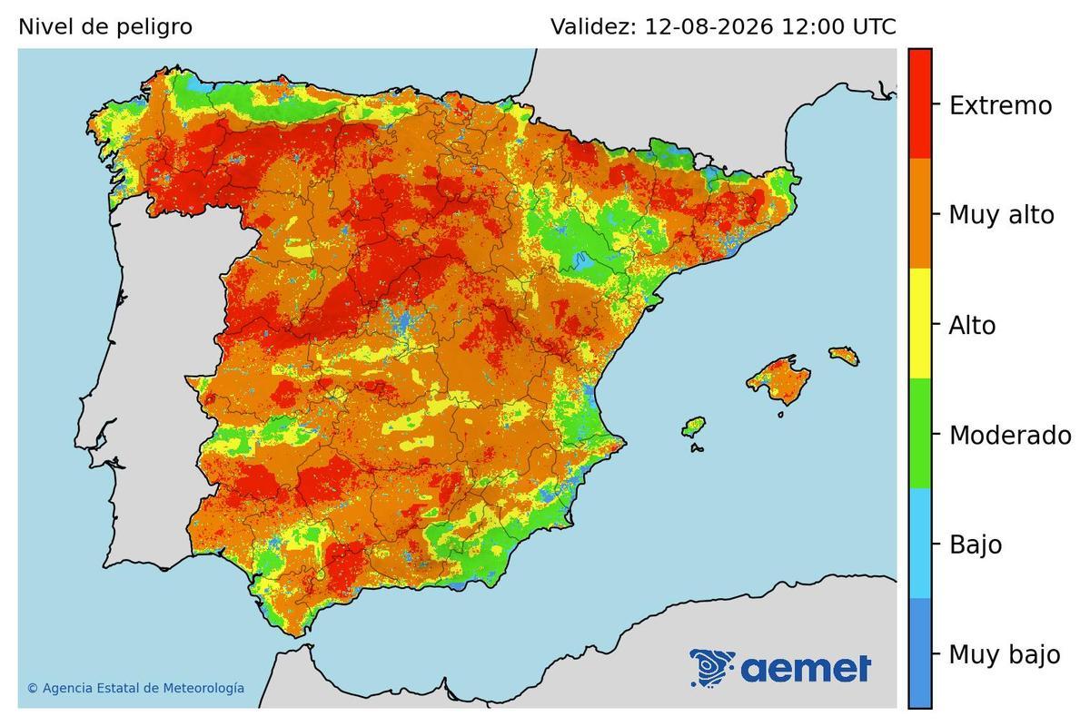 Mapa del Índice de Peligro de Incendios Forestales para el día del eclipse.