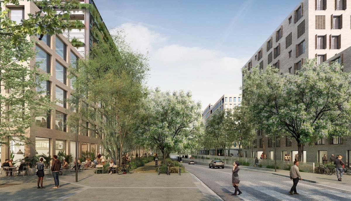 Recreación de los futuros edificios que se prevén construir en torno a las Tres Xemeneies, entre Sant Adrià de Besòs y Badalona.