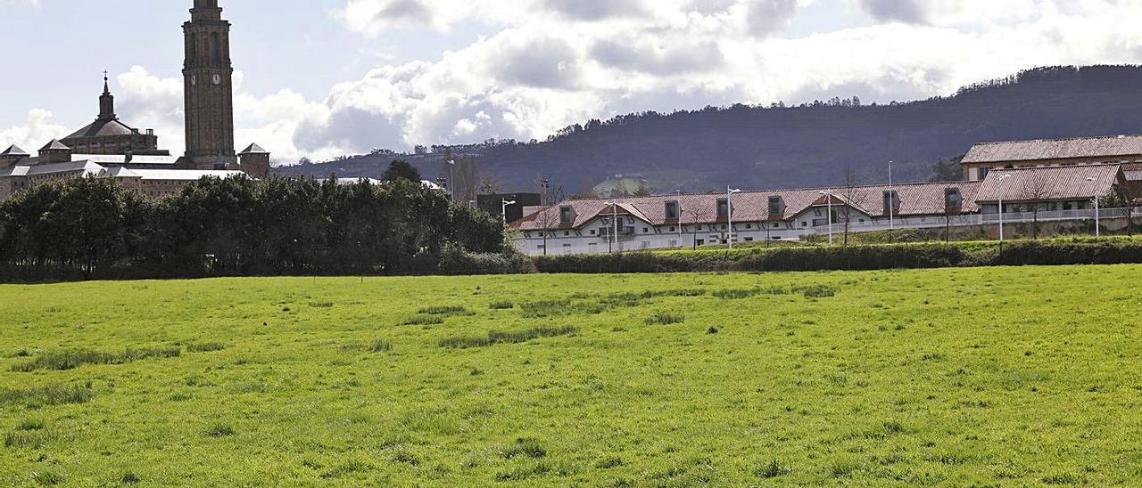 La finca de La Formigosa, con la torre de la Laboral al fondo.