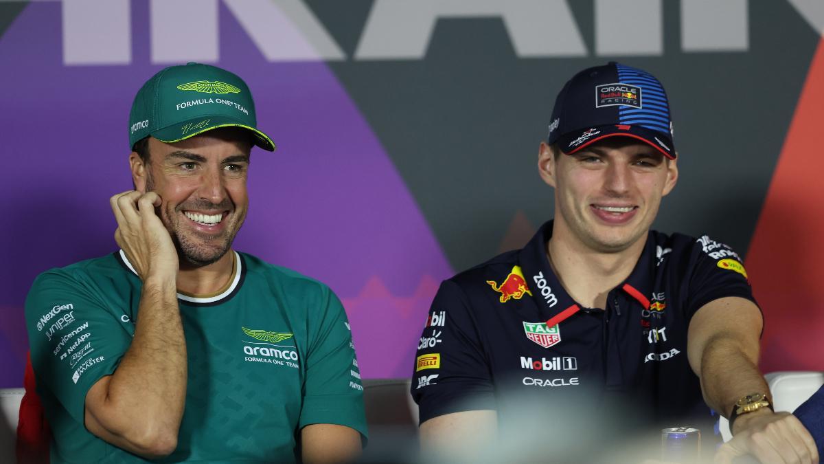 Fernando Alonso y Max Verstappen , en rueda de prensa