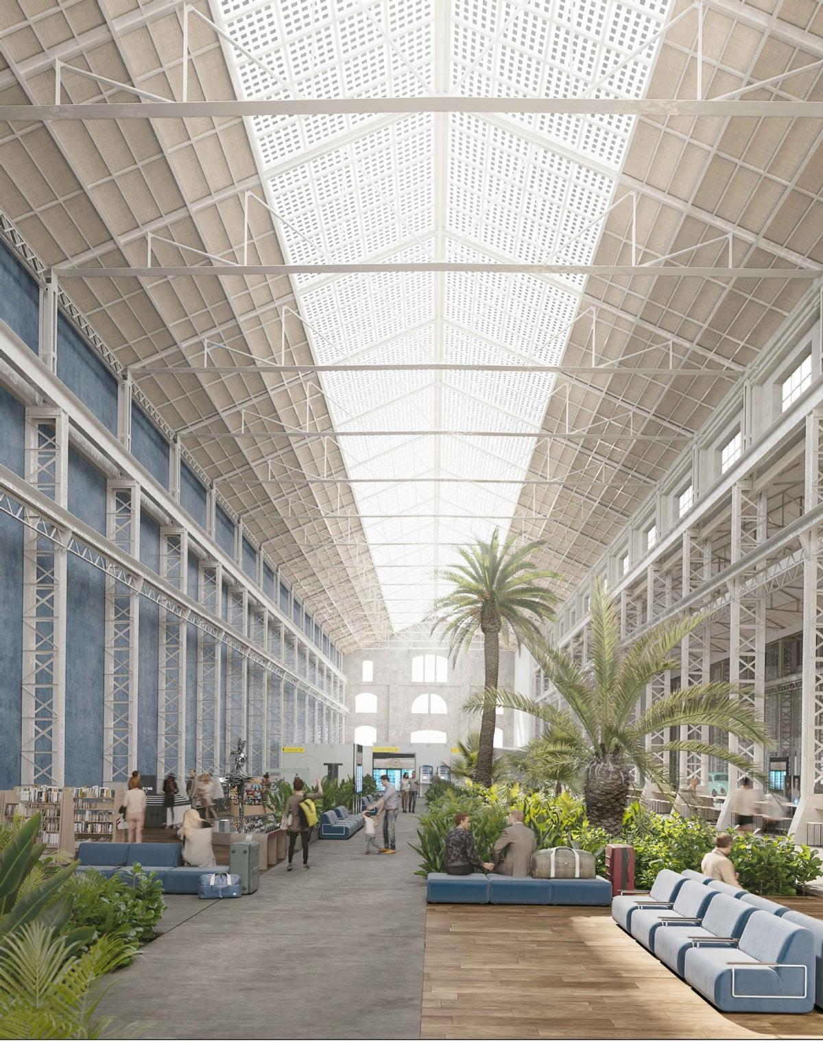 Diseño interior de la terminal que pretende ser un espacio abierto a la ciudad.