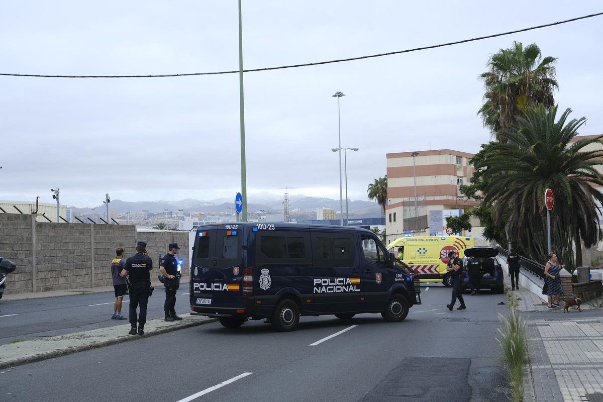 Policía Nacional, Bomberos y SUC en el lugar en el que se produjo la reyerta, en la subida a El Sebadal.
