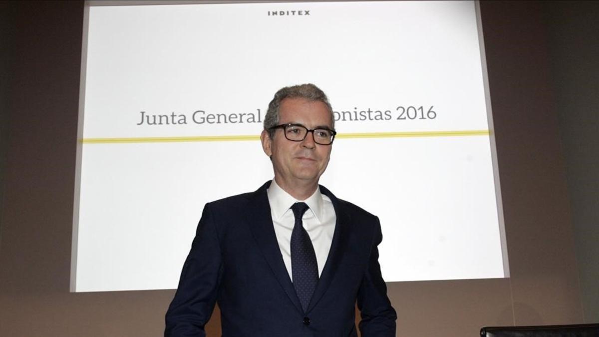 El presidente de Inditex, Pablo Isla, en la junta de accionistas del grupo en Arteixo.