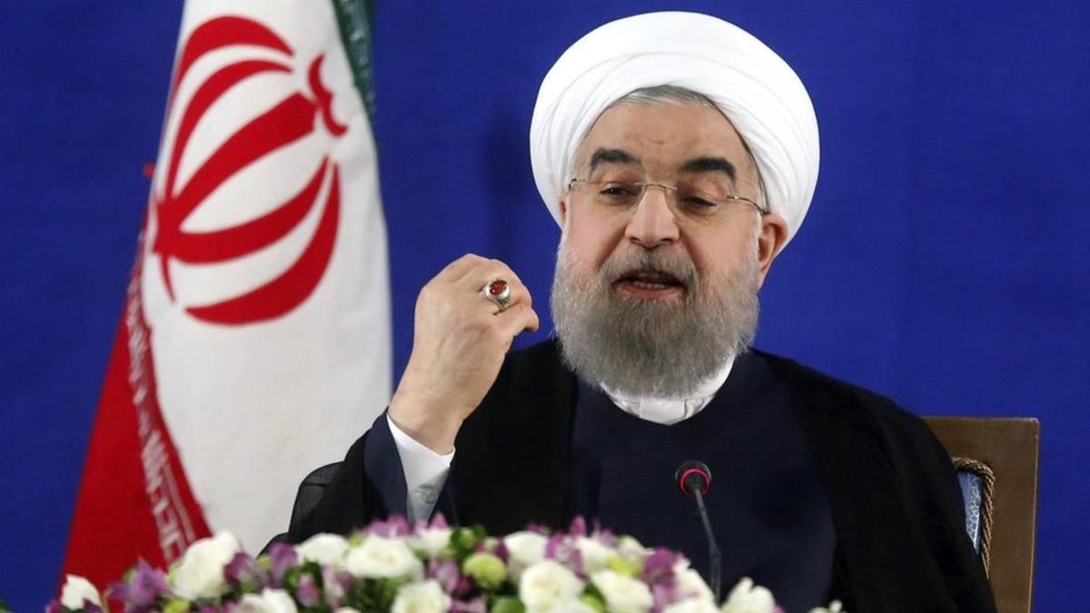 Hasán Rohani, en la rueda de prensa de este lunes, 22 de mayo.