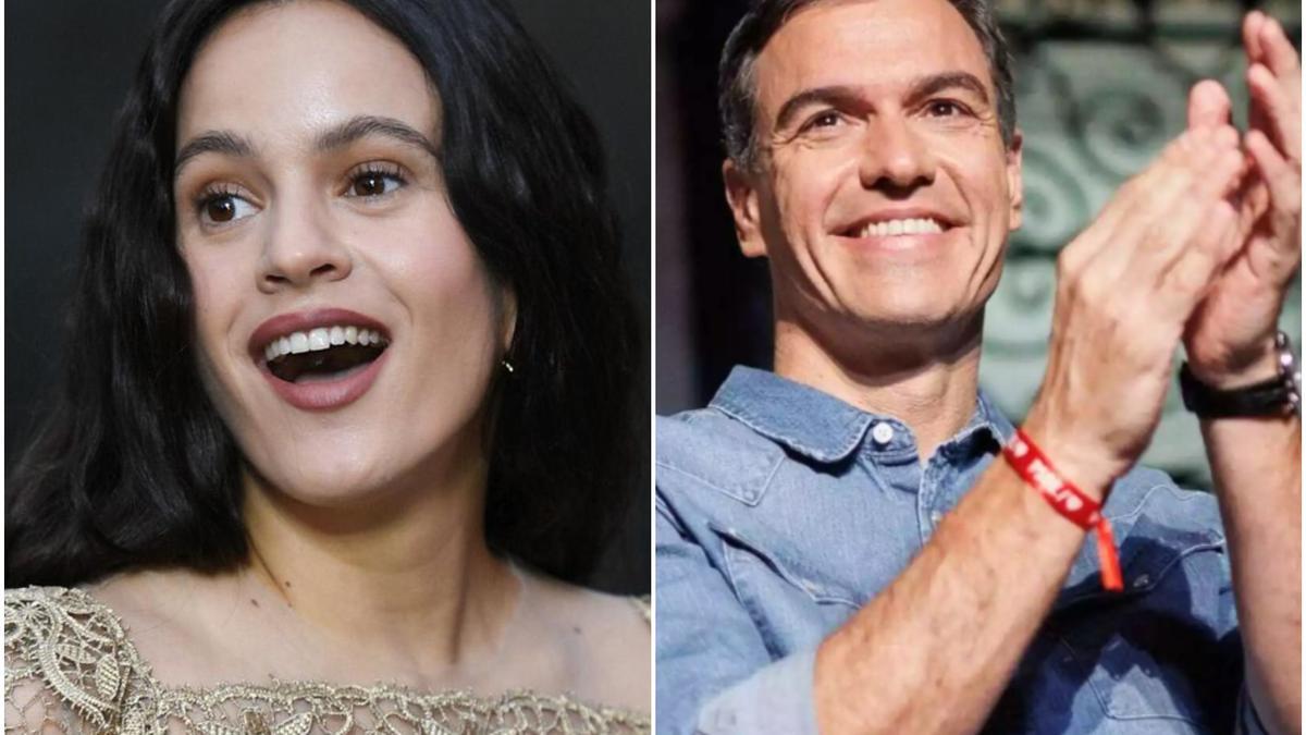 Rosalía i Pedro Sánchez en dues imatges d'arxiu