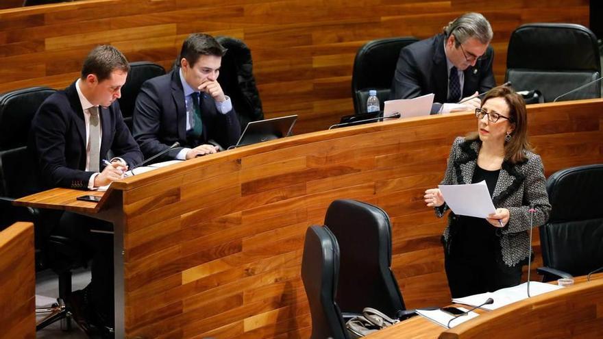 La consejera de Infraestructuras, Belén Fernández, en el Pleno de ayer en la Junta General.