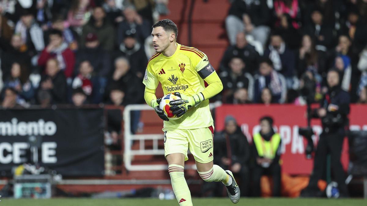 Raúl Lizoain en un partido con el Albacete de la temporada pasada.