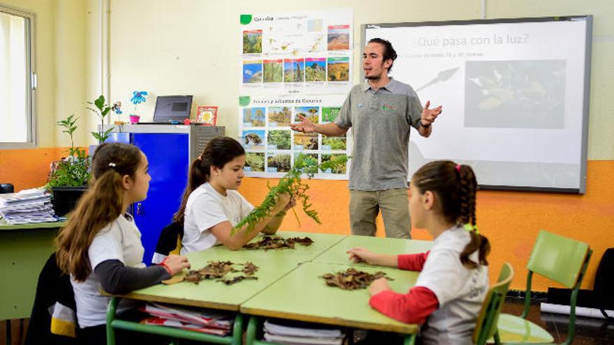 Tres alumnas de 5º B del CEIP Doctor Juan Negrín, ayer, durante el taller en el aula.