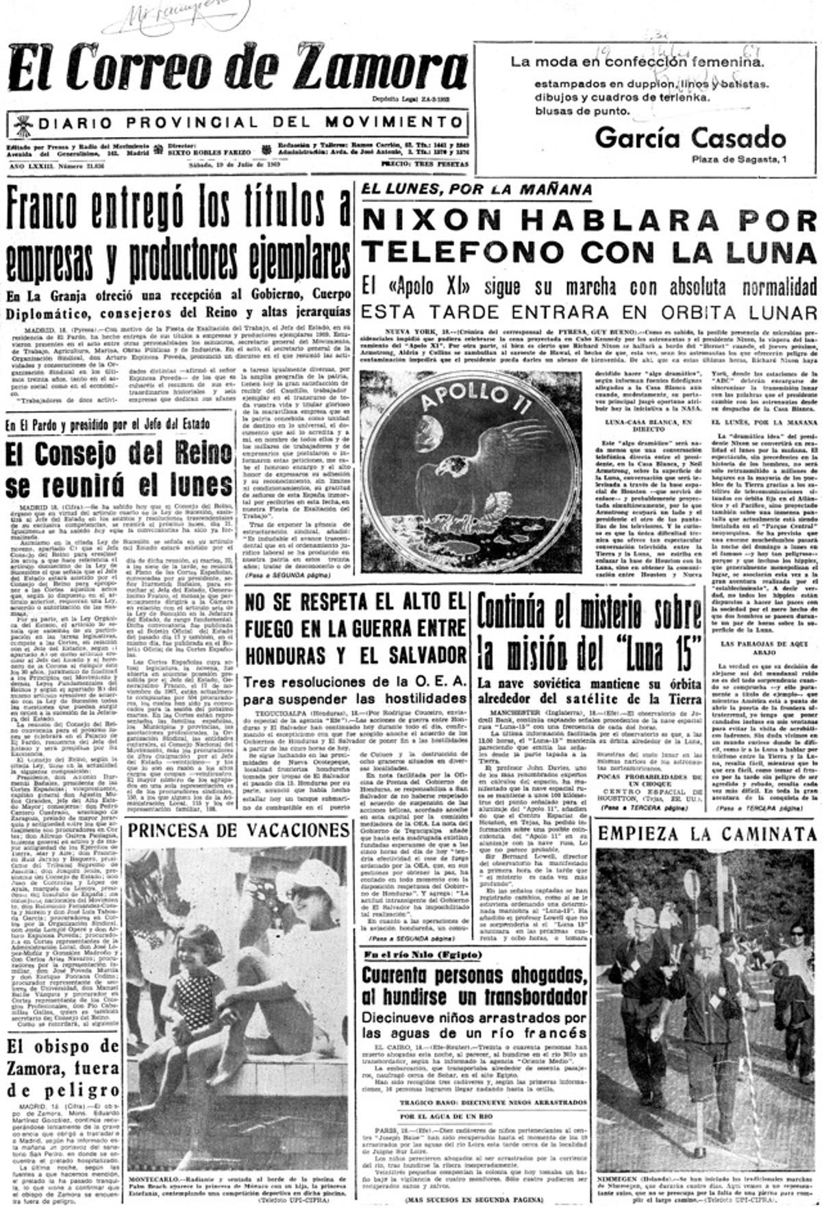 Portada de "El Correo de Zamora". 1969