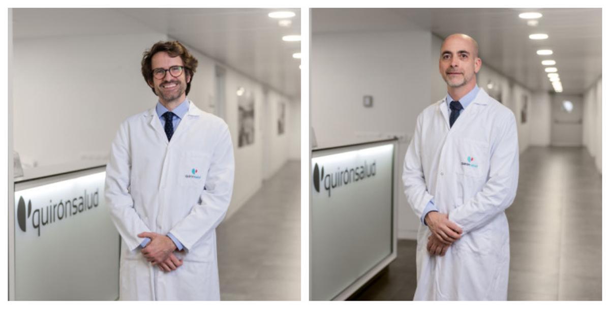 De izquierda a derecha, los especialistas en otorrinolangología de Quirónsalud: Dr. Jesús Herranz Larrañeta y el Dr. Alejandro Martinez Morán.
