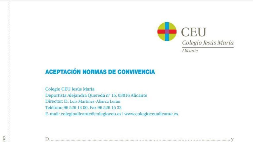 Modelo de aceptación de las normas de convivencia del CEU Jesús María de Alicante.