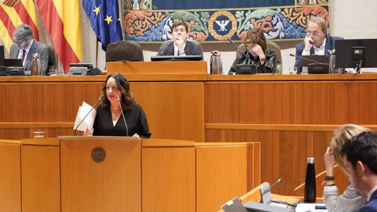 La consejera de Bienestar Social y Familia, Carmen Susín, en su interpelación en las Cortes de Aragón sobre dependencia