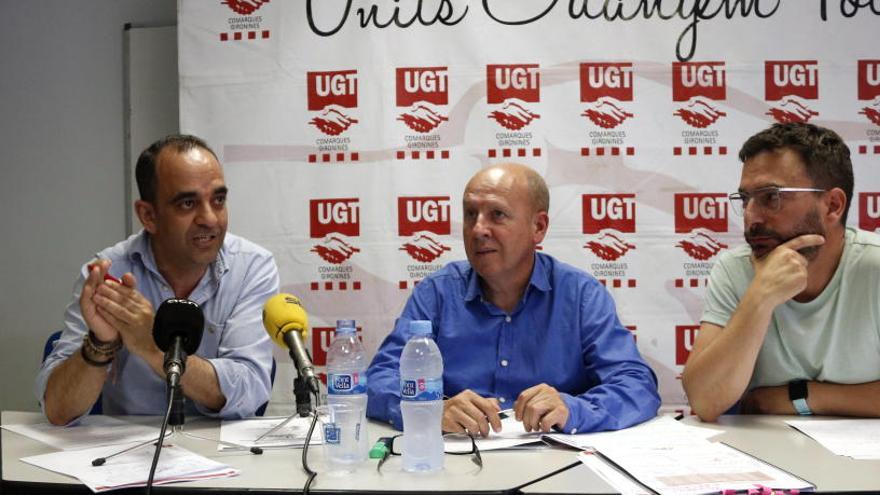 Un moment de la roda de premsa de la UGT aquest dimarts