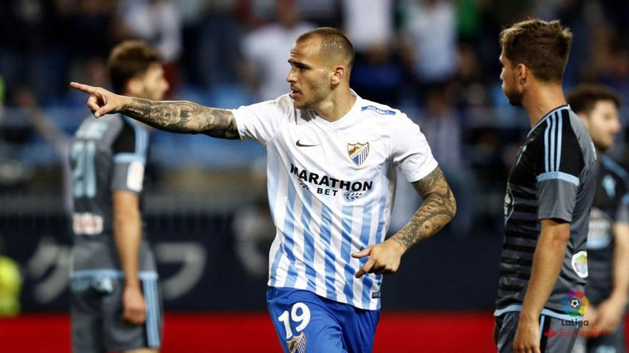 Sandro celebra el gol del pasado domingo en La Rosaleda.