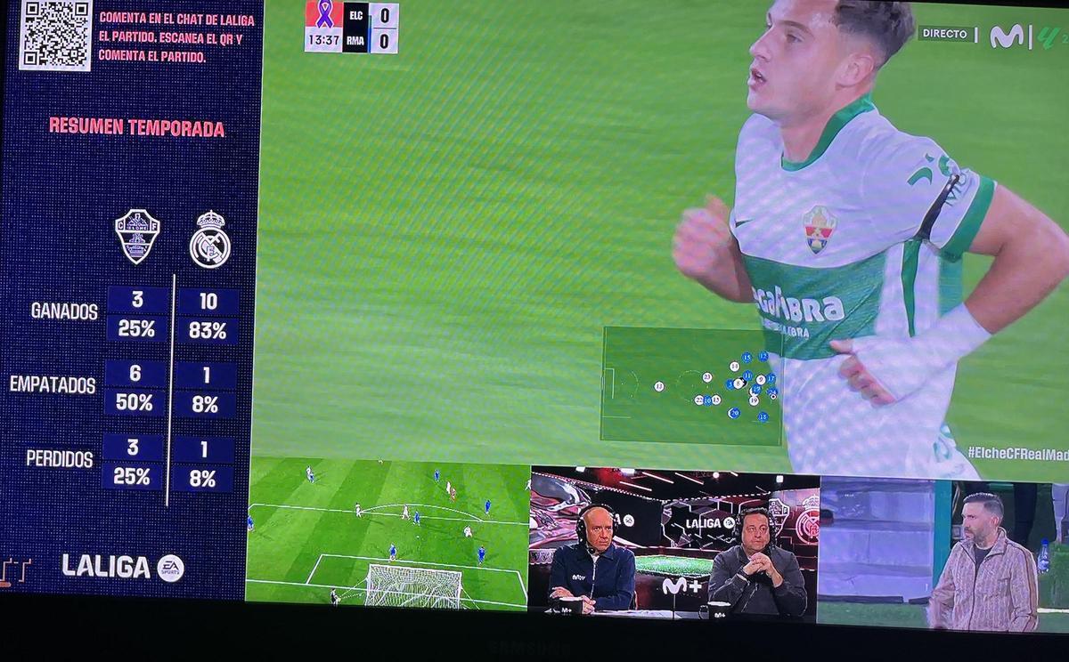 La multipantalla de Giménez y Daimiel durante el Elche-real Madrid (2-2) de ayer.