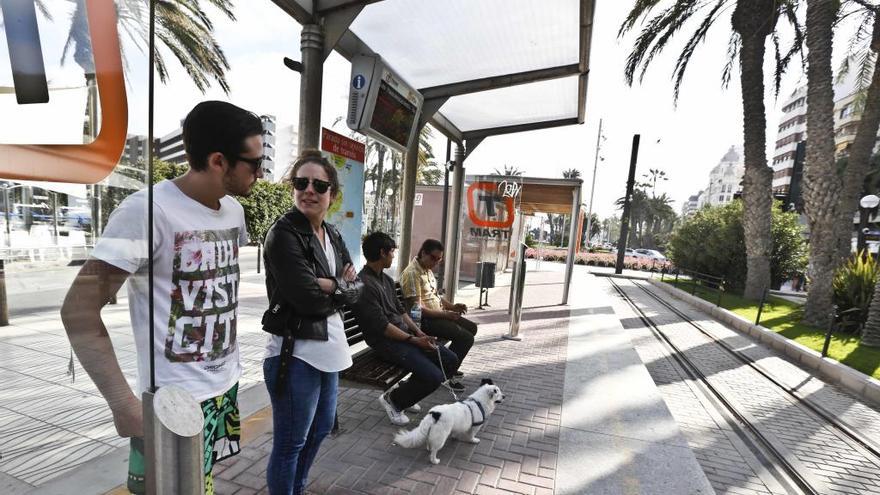 Usuarios del TRAM esperando que pase el tranvía en una estación