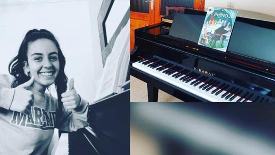 Una alumna de piano de las Escuelas Artísticas Ciudad de Guía durante sus lecciones online