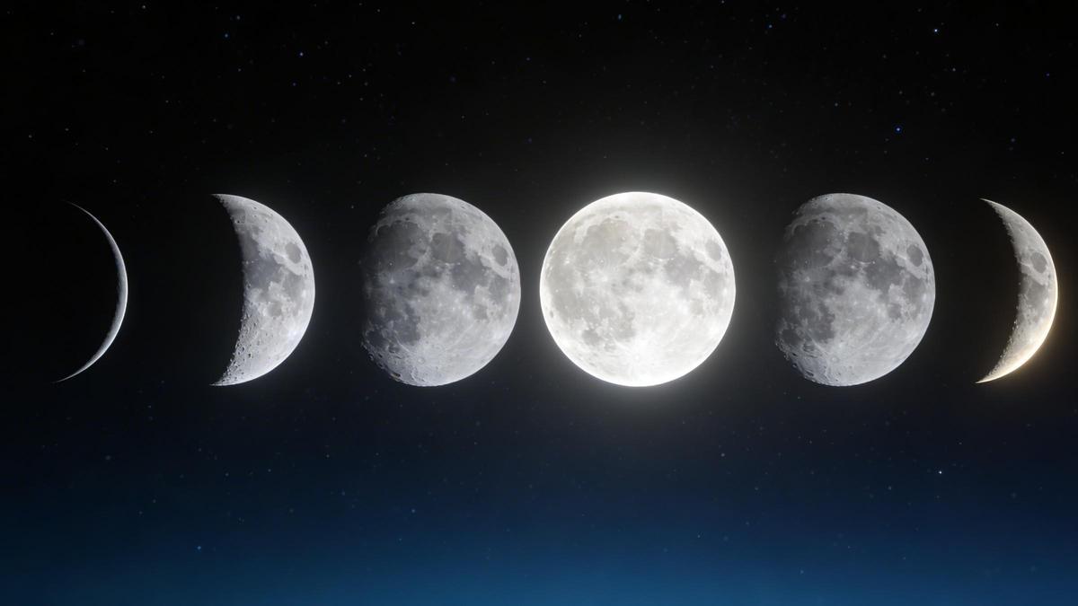 Montaje de la luna transitando por sus distintas fases.