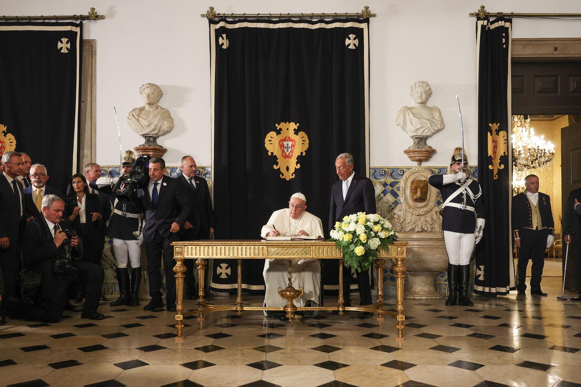 Pope Francis meets Portugal's President Marcelo Rebelo de Sousa in Lisbon