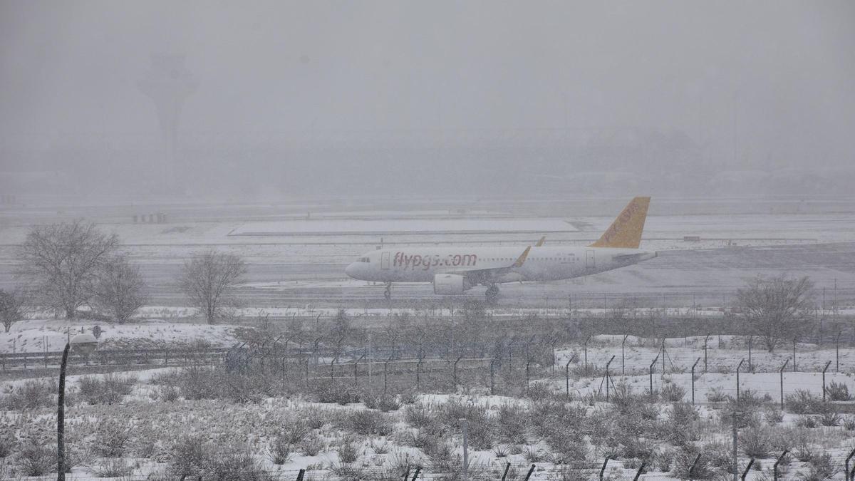 Un avión bajo la nieve.